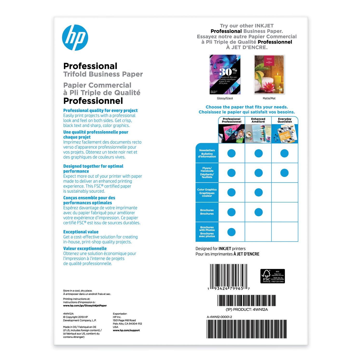 Laser Glossy Tri-Fold Brochure Paper, 97 Bright, 40 lb Bond Weight, 8.5 x 11, White, 150/Pack
