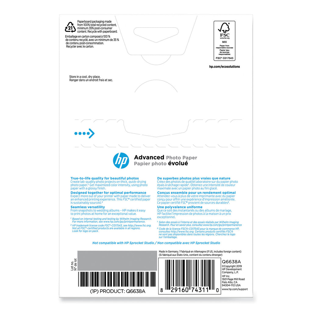 Advanced Photo Paper, 10.5 mil, 4 x 6, Glossy White, 100/Pack