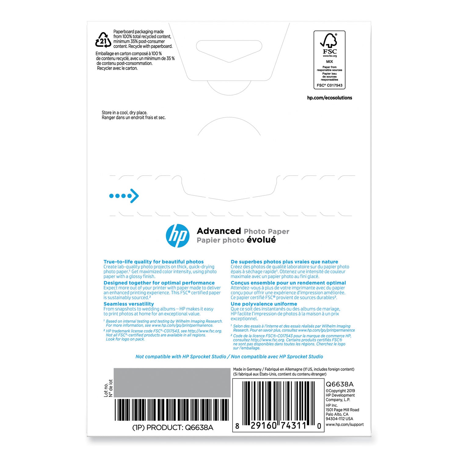 Advanced Photo Paper, 10.5 mil, 4 x 6, Glossy White, 100/Pack