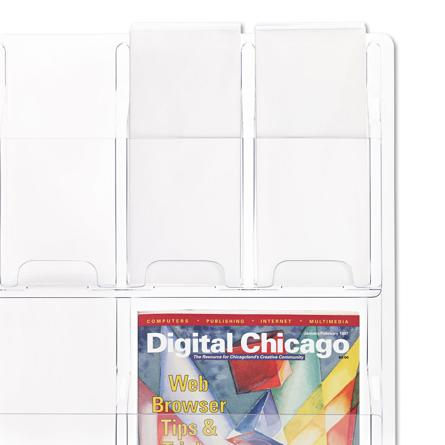 Reveal Clear Literature Displays, 12 Compartments, 30w x 2d x 34.75h, Clear - 