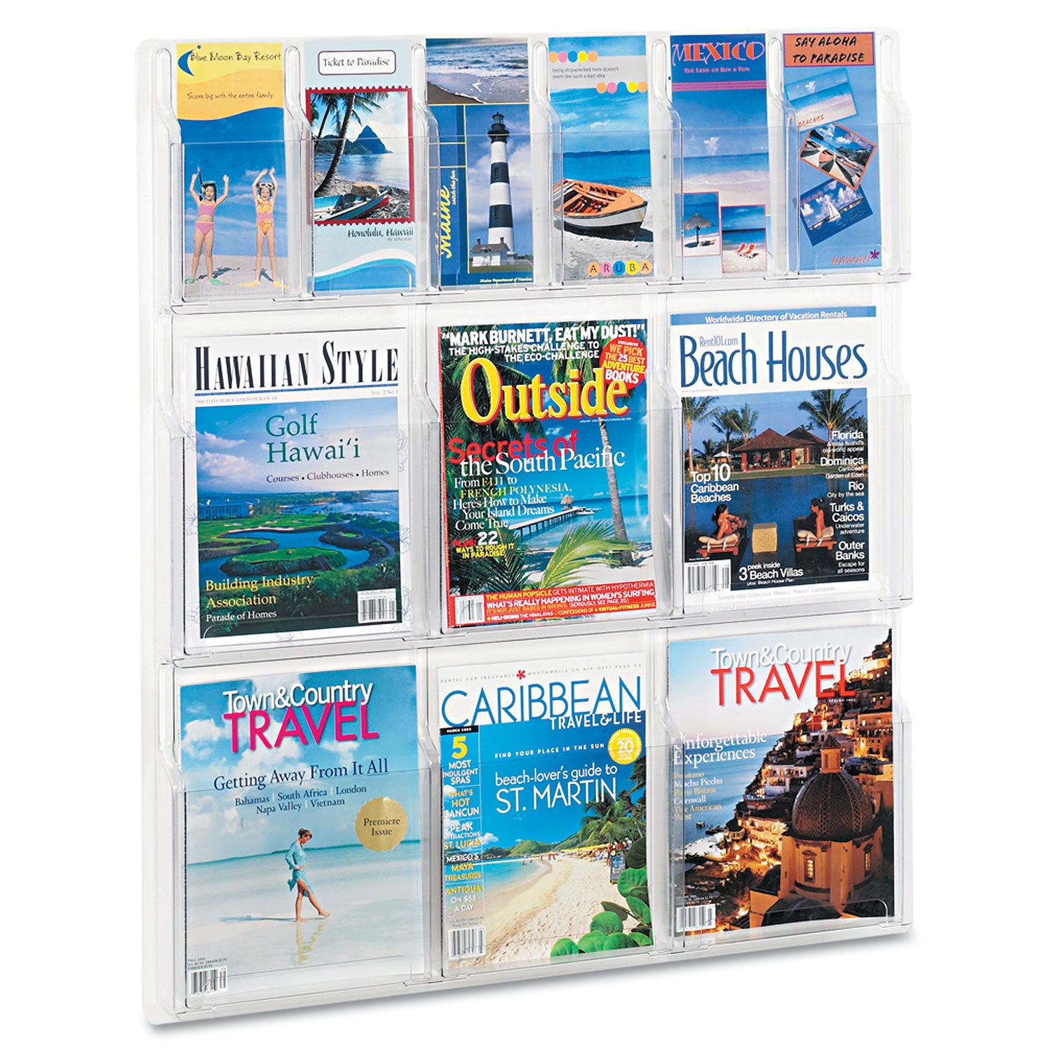 Reveal Clear Literature Displays, 12 Compartments, 30w x 2d x 34.75h, Clear - 