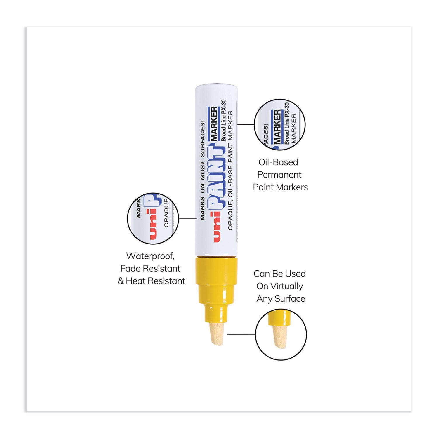 Permanent Marker, Broad Chisel Tip, Yellow