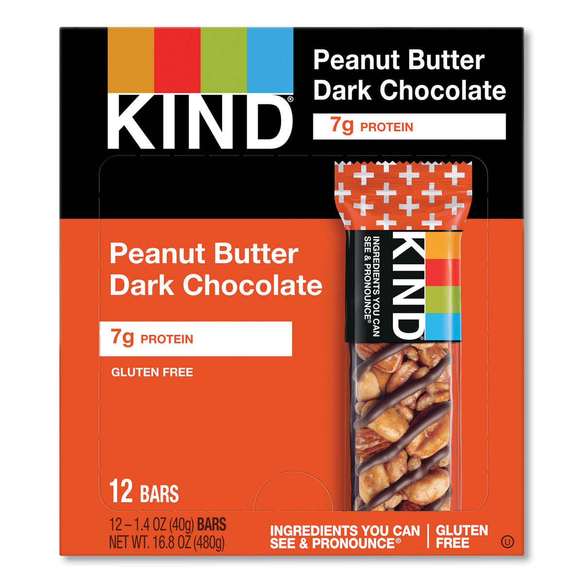 Plus Nutrition Boost Bar, Peanut Butter Dark Chocolate/Protein, 1.4 oz, 12/Box