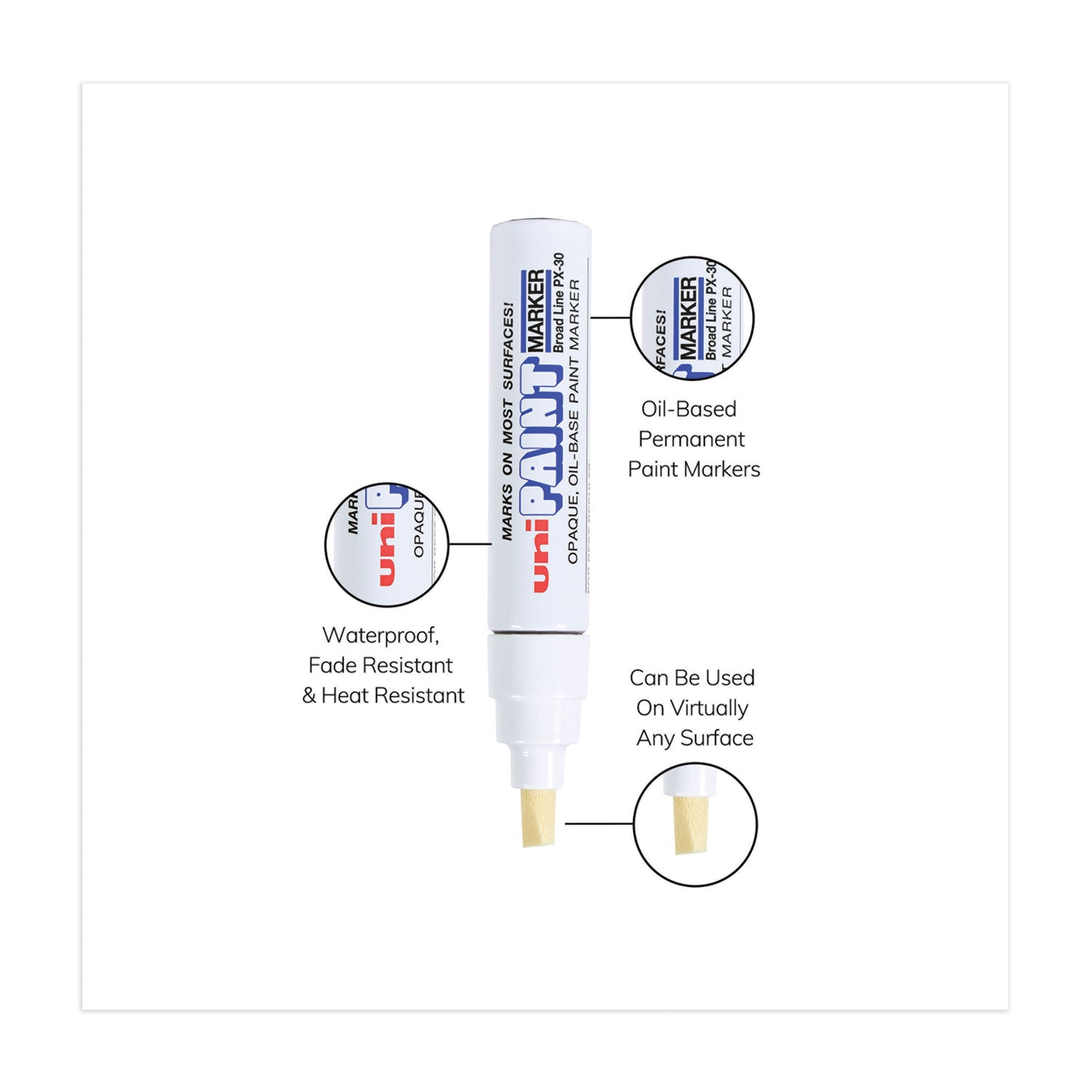 Permanent Marker, Broad Chisel Tip, White