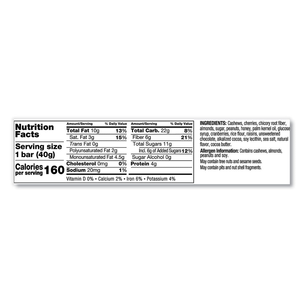 Plus Nutrition Boost Bar, Dk ChocolateCherryCashew/Antioxidants, 1.4 oz, 12/Box