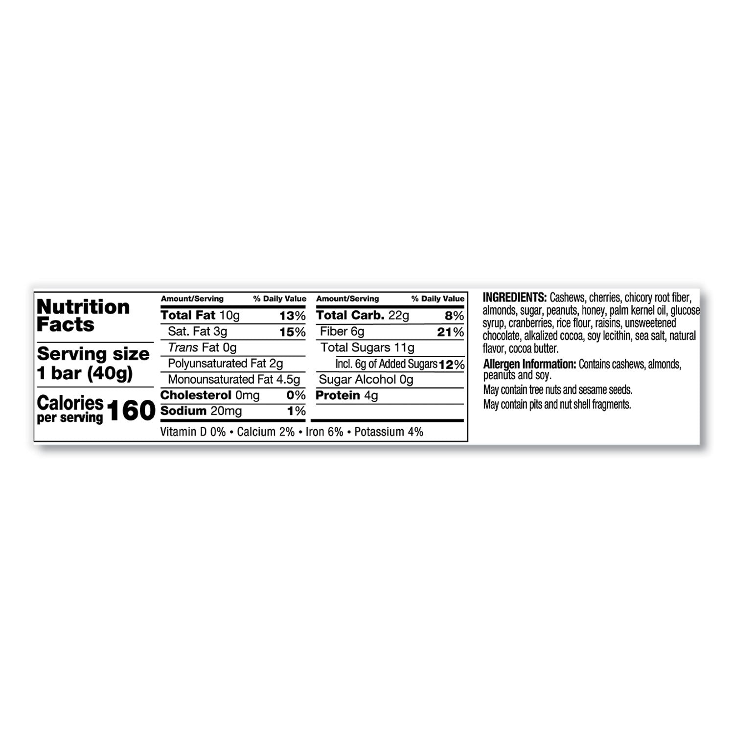 Plus Nutrition Boost Bar, Dk ChocolateCherryCashew/Antioxidants, 1.4 oz, 12/Box