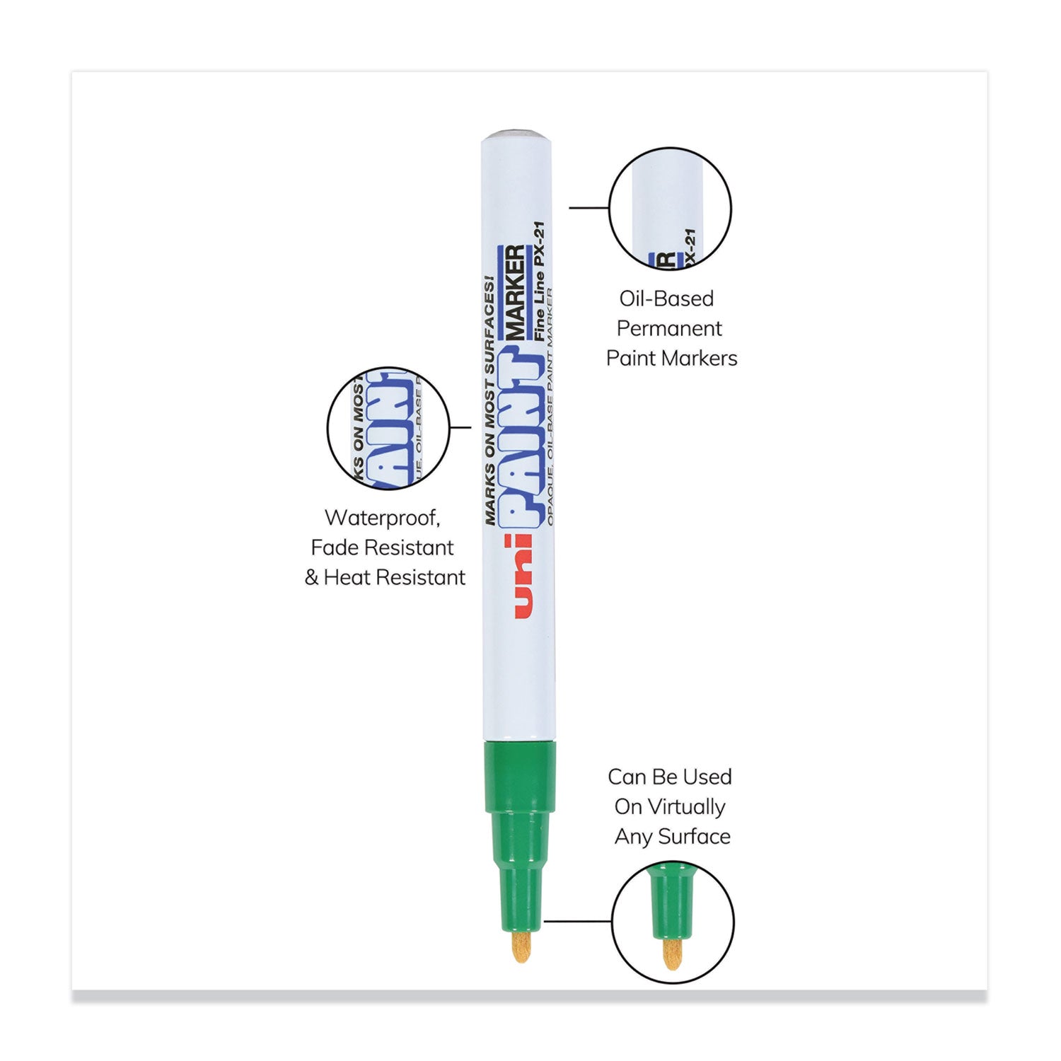 Permanent Marker, Fine Bullet Tip, Green