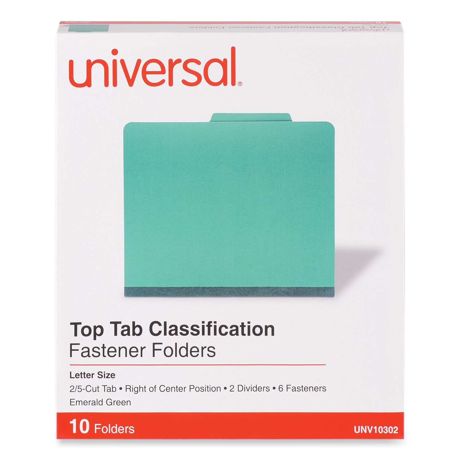 Bright Colored Pressboard Classification Folders, 2" Expansion, 2 Dividers, 6 Fasteners, Letter Size, Emerald Green, 10/Box - 