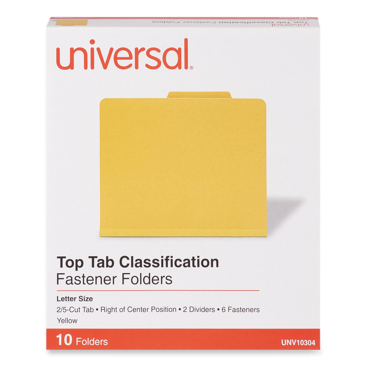 Bright Colored Pressboard Classification Folders, 2" Expansion, 2 Dividers, 6 Fasteners, Letter Size, Yellow Exterior, 10/Box - 