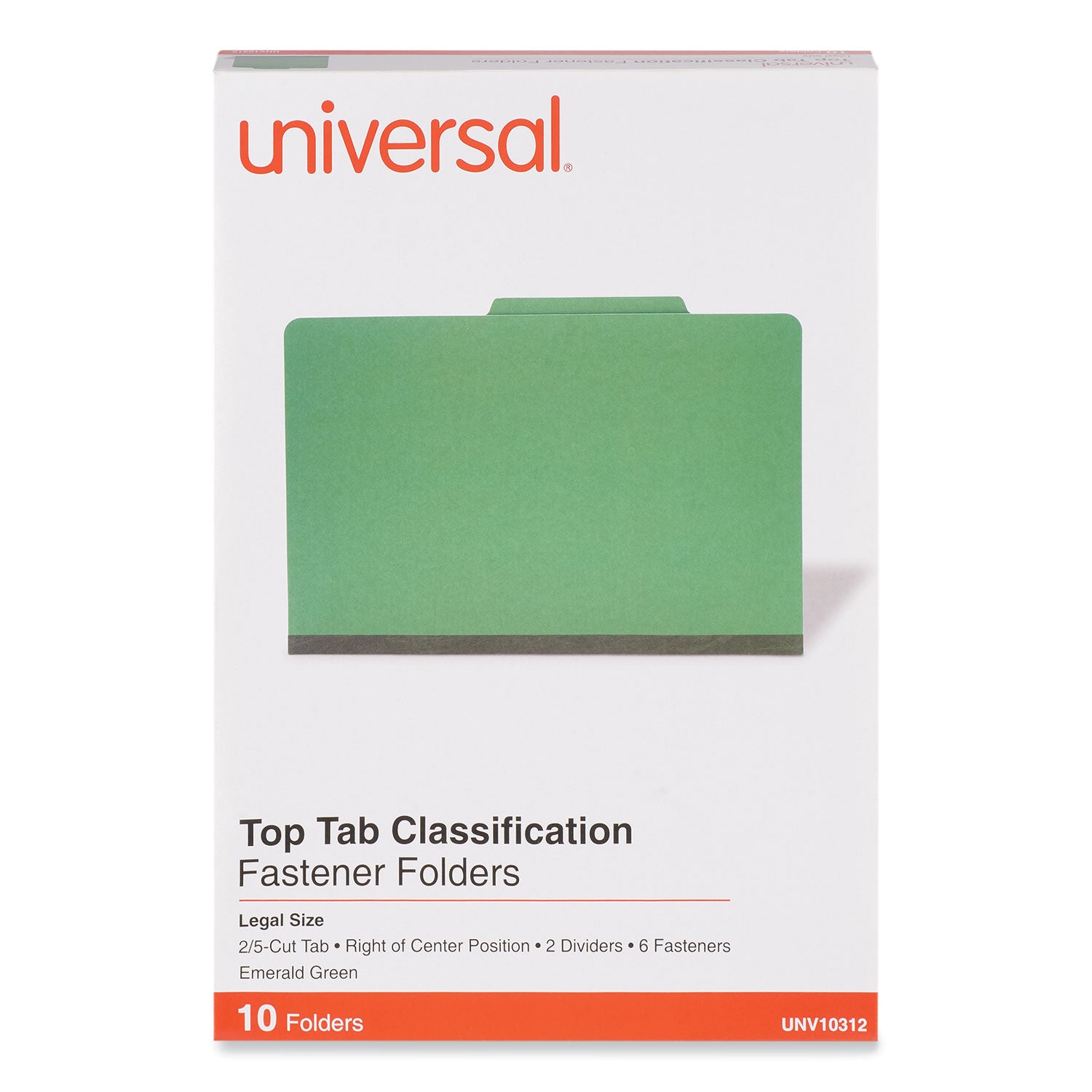 Bright Colored Pressboard Classification Folders, 2" Expansion, 2 Dividers, 6 Fasteners, Legal Size, Emerald Green, 10/Box - 