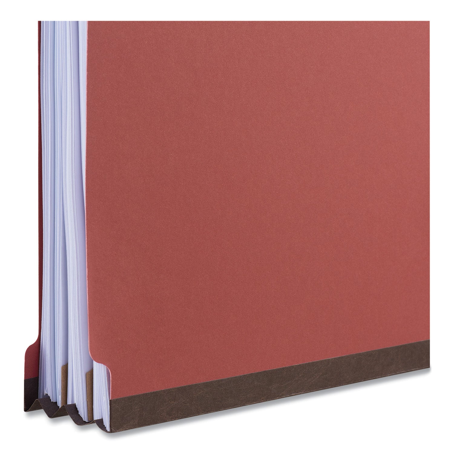 Red Pressboard End Tab Classification Folders, 2" Expansion, 2 Dividers, 6 Fasteners, Letter Size, Red Exterior, 10/Box - 