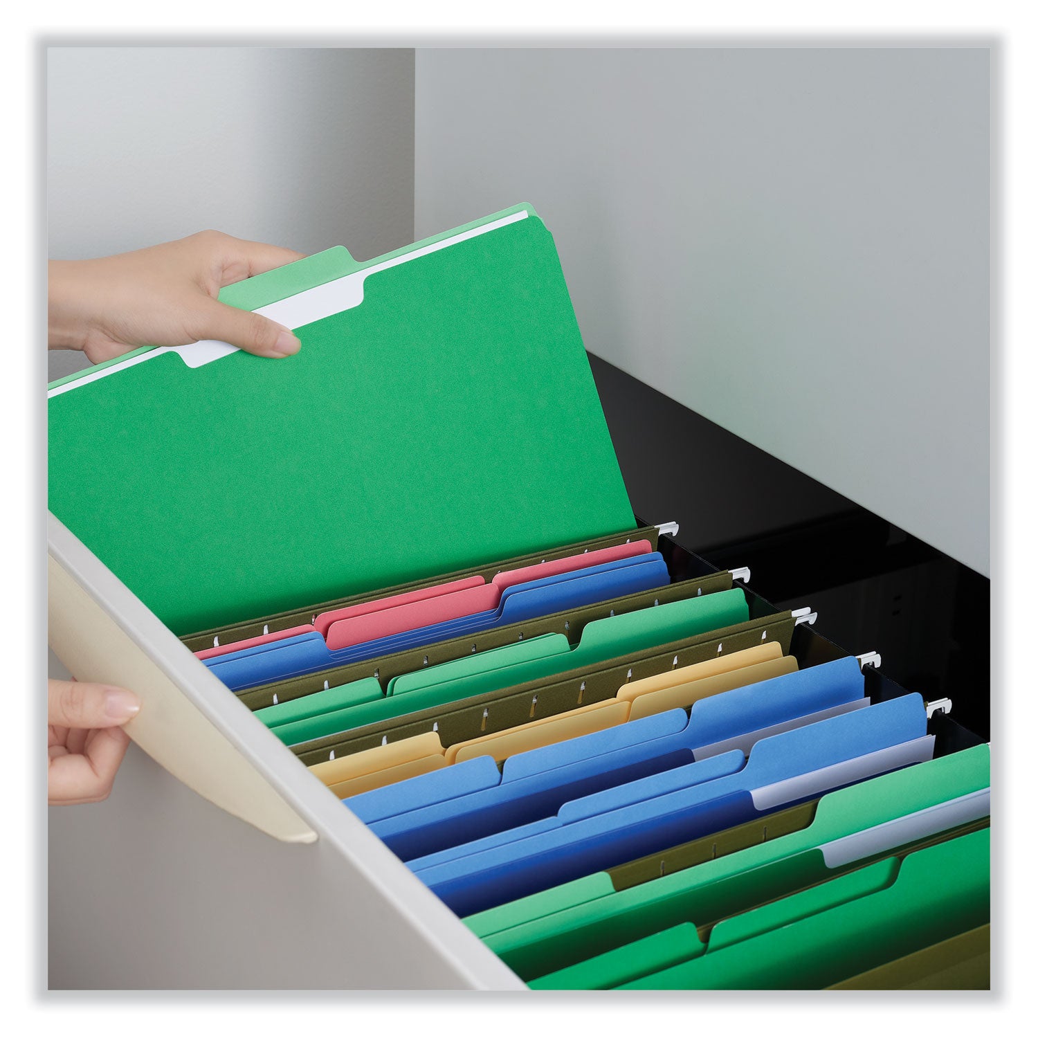 Deluxe Colored Top Tab File Folders, 1/3-Cut Tabs: Assorted, Letter Size, Green/Light Green, 100/Box - 