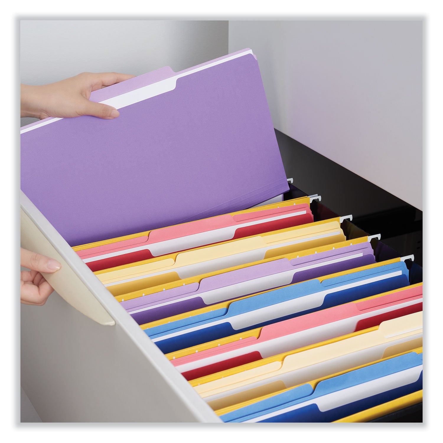 Deluxe Colored Top Tab File Folders, 1/3-Cut Tabs: Assorted, Letter Size, Violet/Light Violet, 100/Box - 