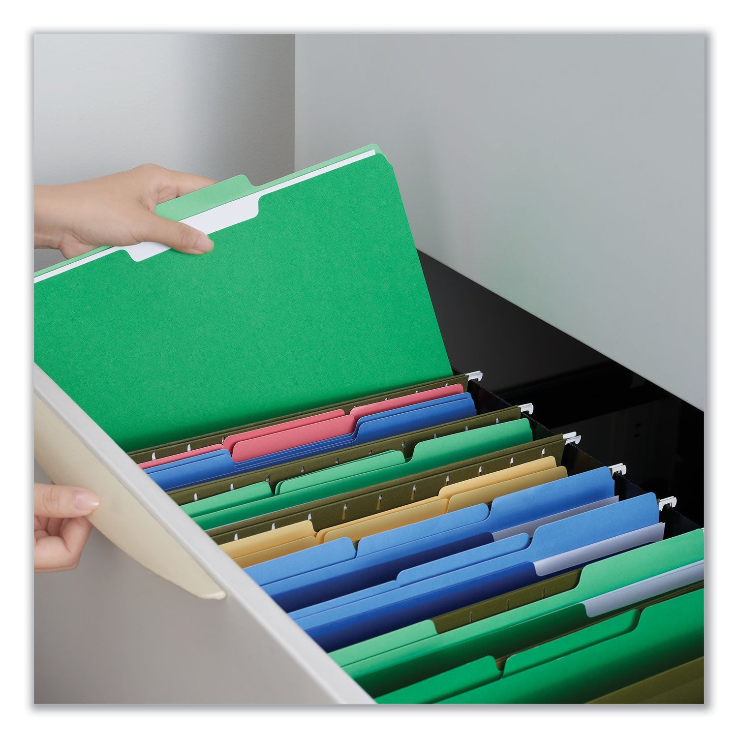 Deluxe Colored Top Tab File Folders, 1/3-Cut Tabs: Assorted, Legal Size, Bright Green/Light Green, 100/Box - 4