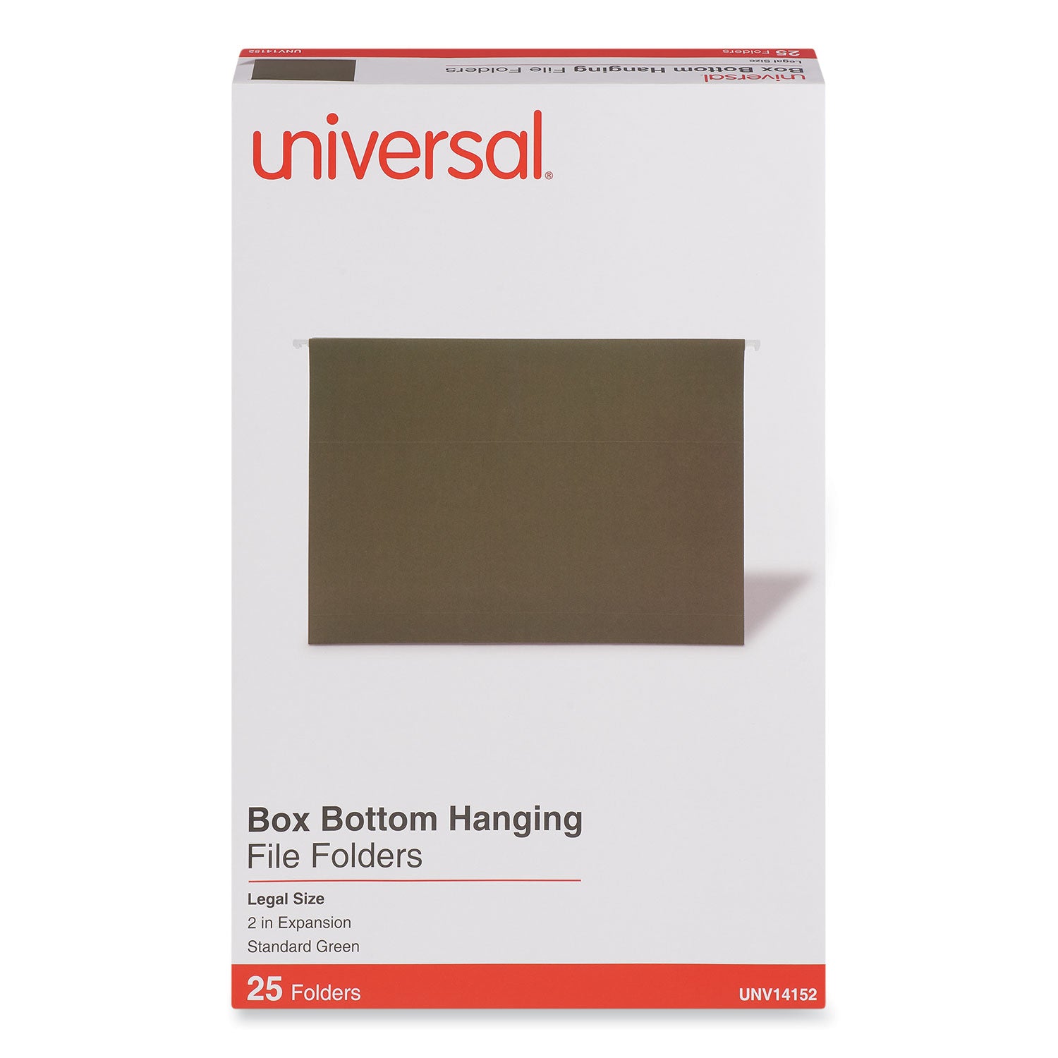 Box Bottom Hanging File Folders, 2" Capacity, Legal Size, 1/5-Cut Tabs, Standard Green, 25/Box - 