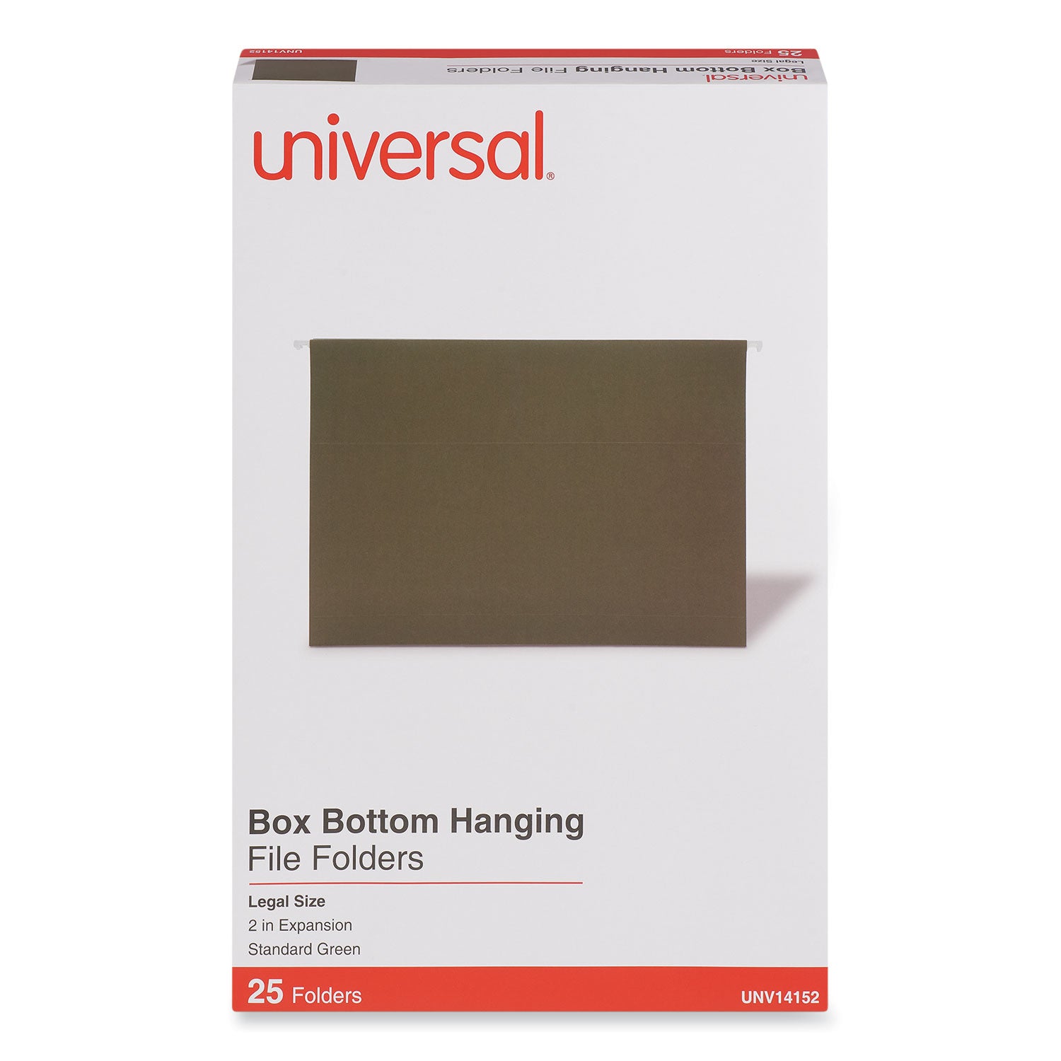Box Bottom Hanging File Folders, 2" Capacity, Legal Size, 1/5-Cut Tabs, Standard Green, 25/Box - 