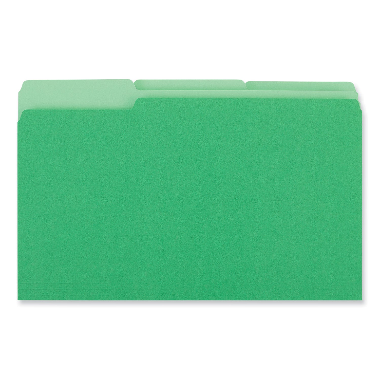 Interior File Folders, 1/3-Cut Tabs: Assorted, Legal Size, 11-pt Stock, Green, 100/Box - 