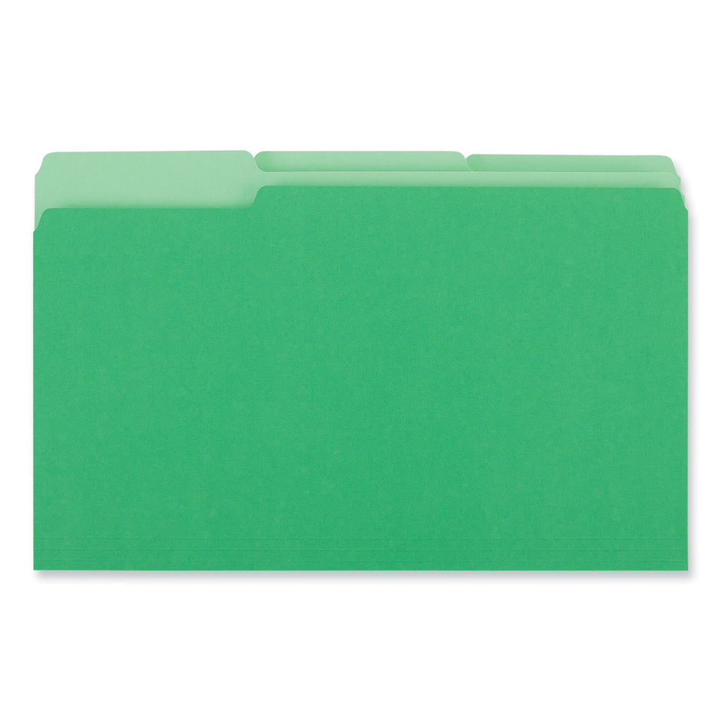 Interior File Folders, 1/3-Cut Tabs: Assorted, Legal Size, 11-pt Stock, Green, 100/Box