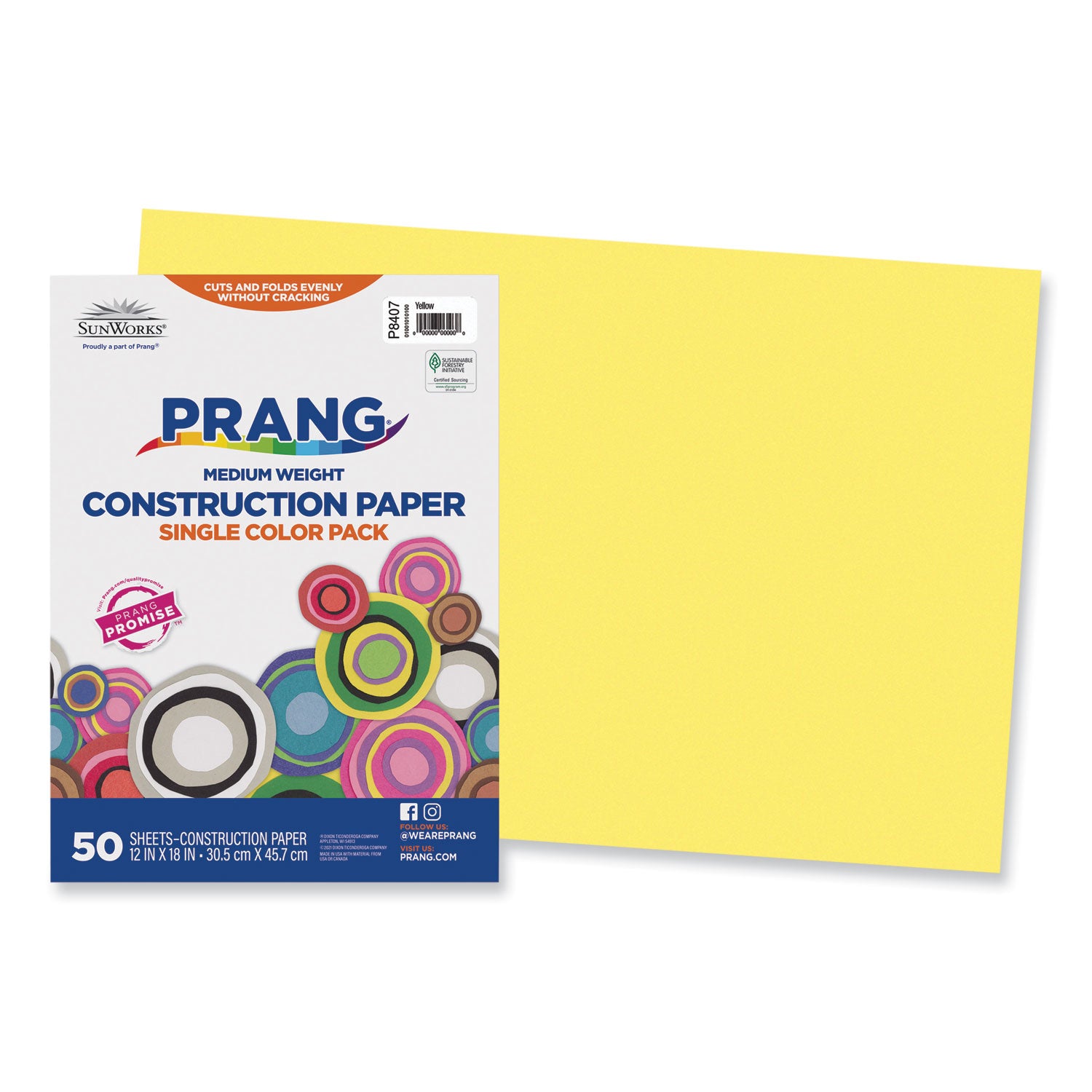 SunWorks Construction Paper, 50 lb Text Weight, 12 x 18, Yellow, 50/Pack - 