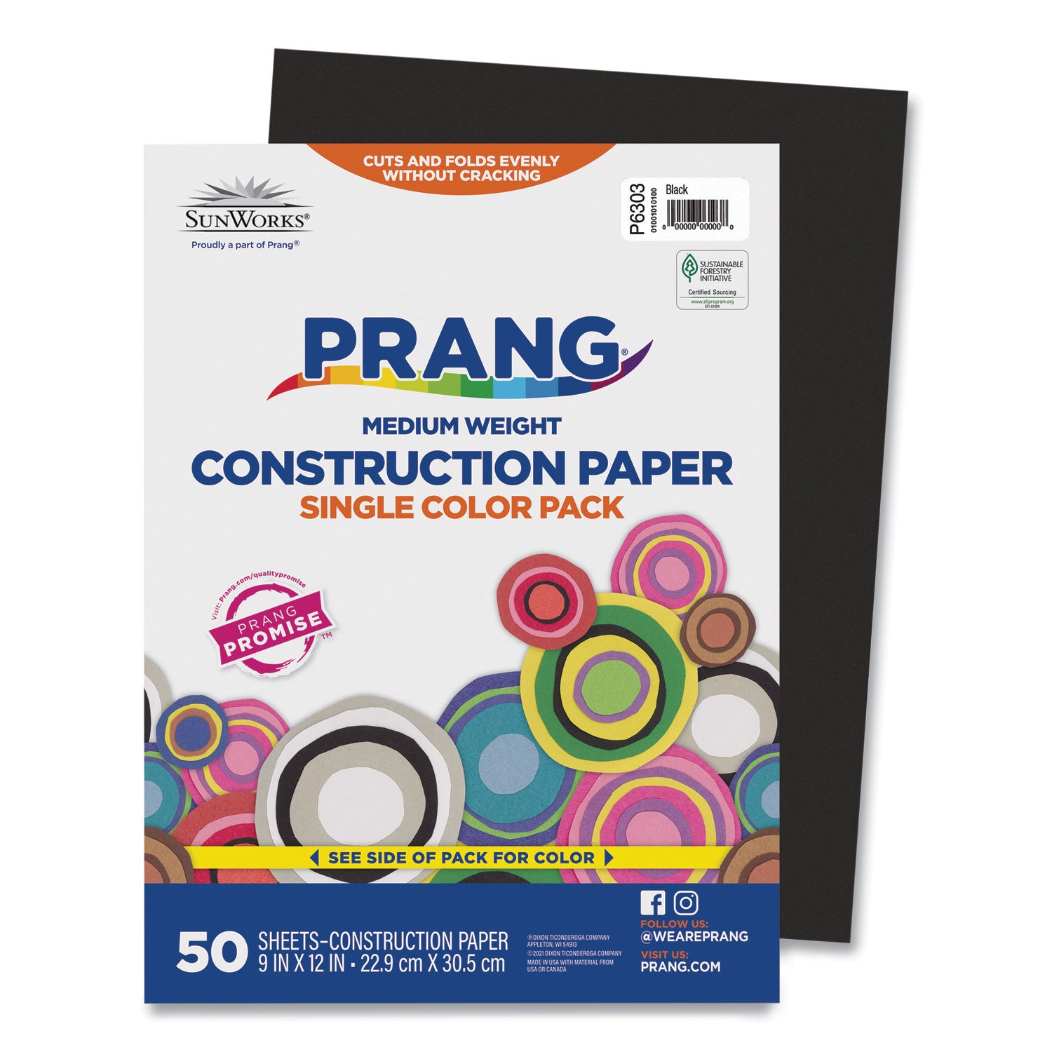 SunWorks Construction Paper, 50 lb Text Weight, 9 x 12, Black, 50/Pack - 