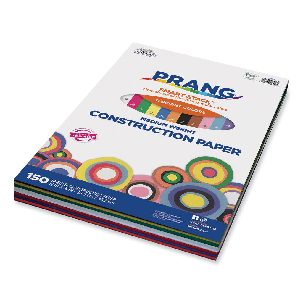 SunWorks Construction Paper Smart-Stack, 50 lb Text Weight, 12 x 18, Assorted, 150/Pack