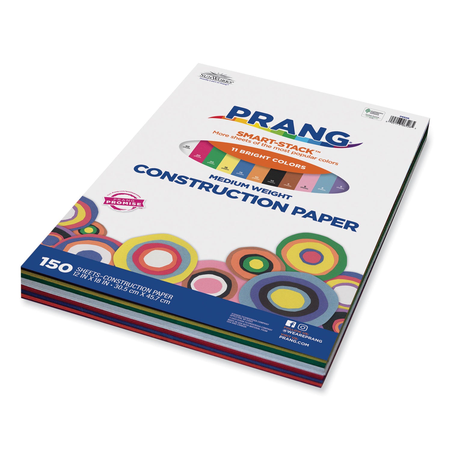 SunWorks Construction Paper Smart-Stack, 50 lb Text Weight, 12 x 18, Assorted, 150/Pack