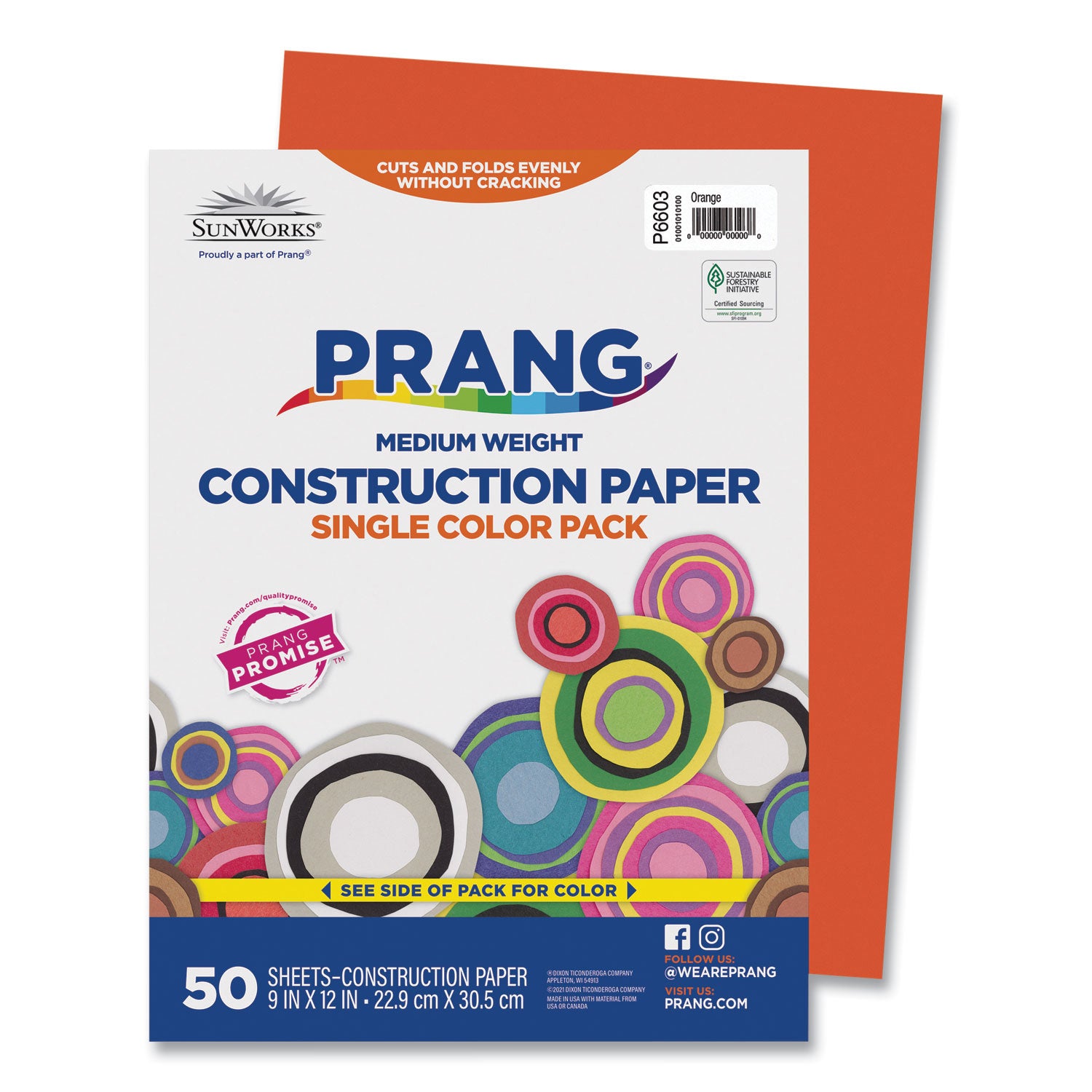SunWorks Construction Paper, 50 lb Text Weight, 9 x 12, Orange, 50/Pack - 