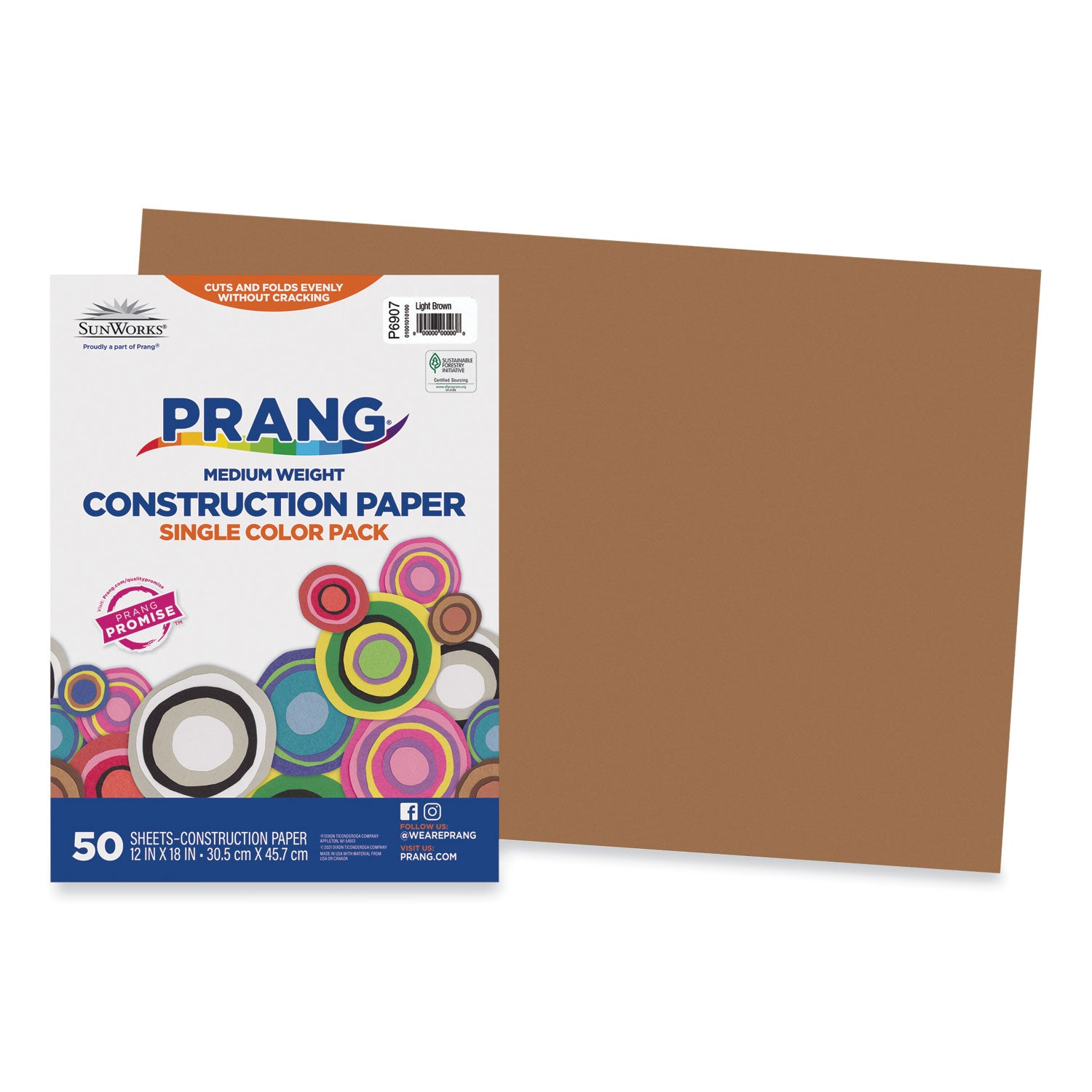 SunWorks Construction Paper, 50 lb Text Weight, 12 x 18, Light Brown, 50/Pack - 