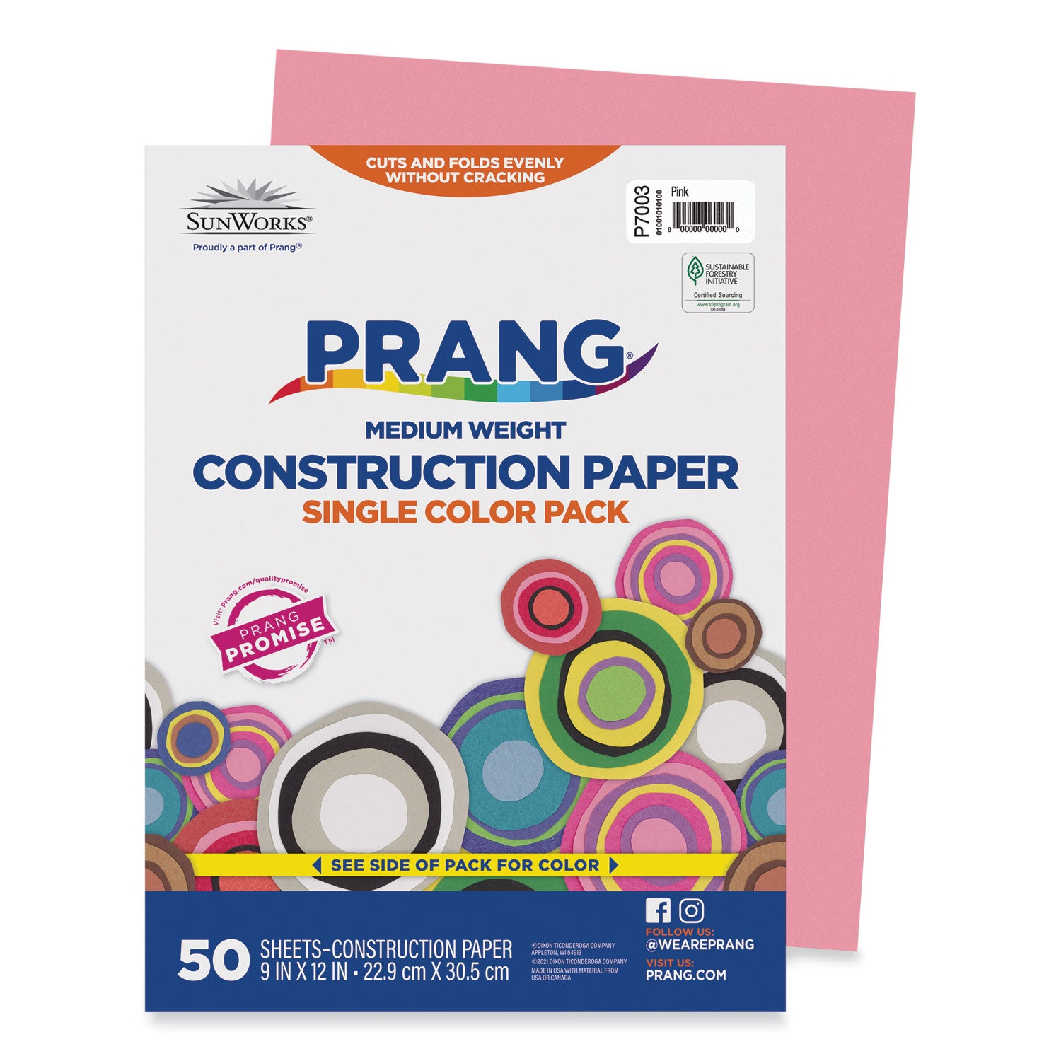 SunWorks Construction Paper, 50 lb Text Weight, 9 x 12, Pink, 50/Pack - 