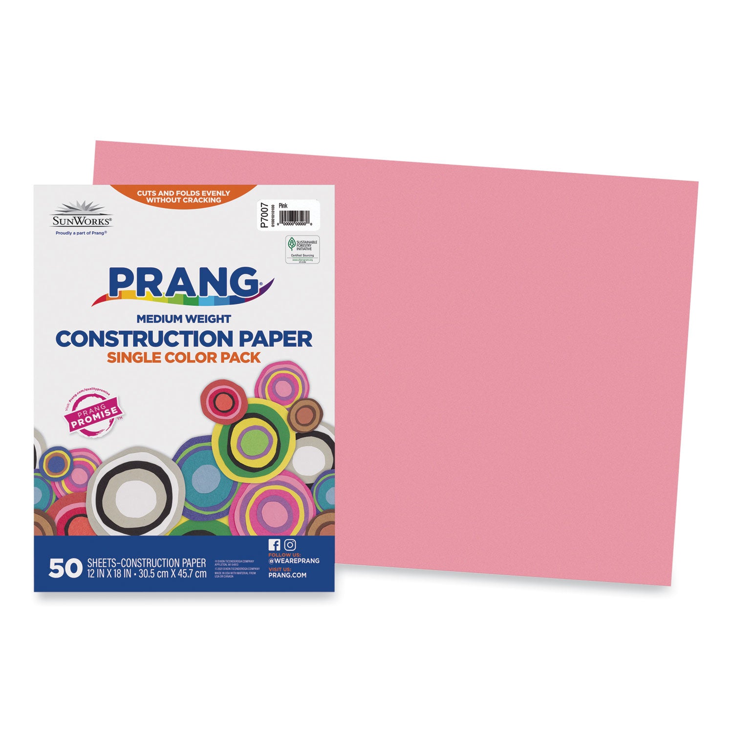 SunWorks Construction Paper, 50 lb Text Weight, 12 x 18, Pink, 50/Pack - 