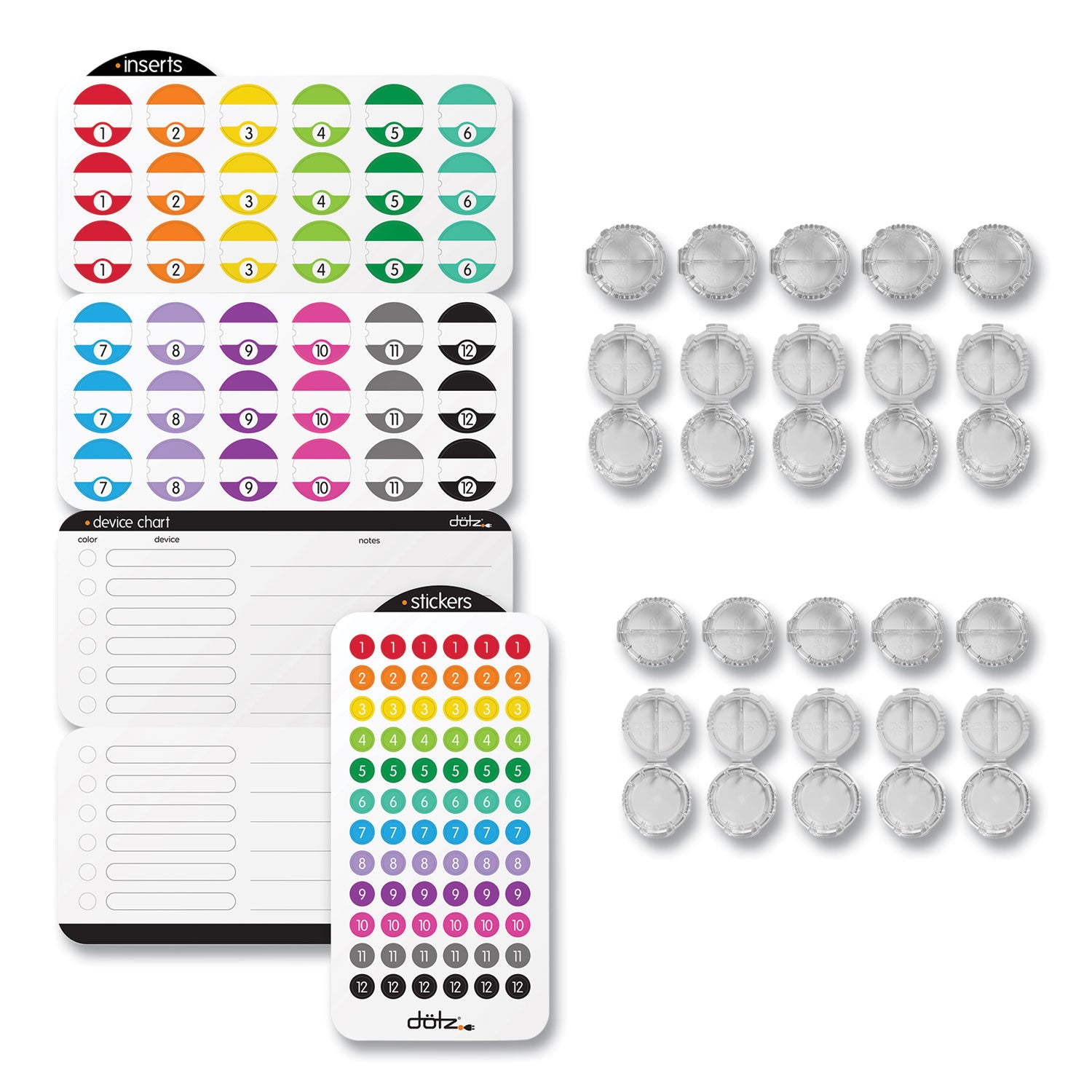 Cord ID Kit, (12) Regular and (12) Jumbo-Sized Cord Identifiers, (72) Color-Coded Stickers, (36) Identifier Inserts