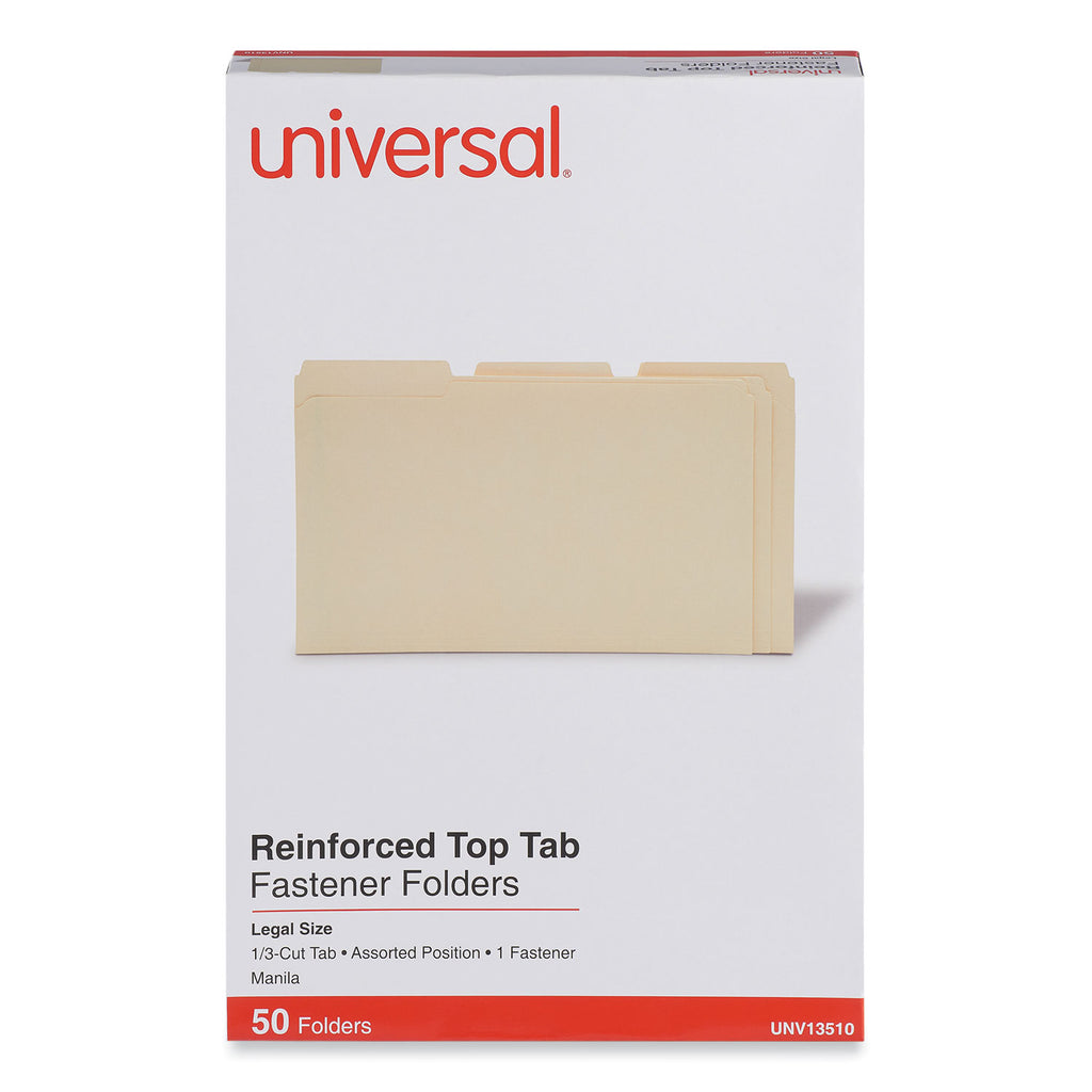 Reinforced Top Tab Fastener Folders, 0.75" Expansion, 1 Fastener, Legal Size, Manila Exterior, 50/Box