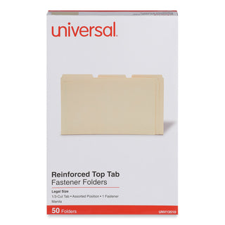 Reinforced Top Tab Fastener Folders, 0.75" Expansion, 1 Fastener, Legal Size, Manila Exterior, 50/Box