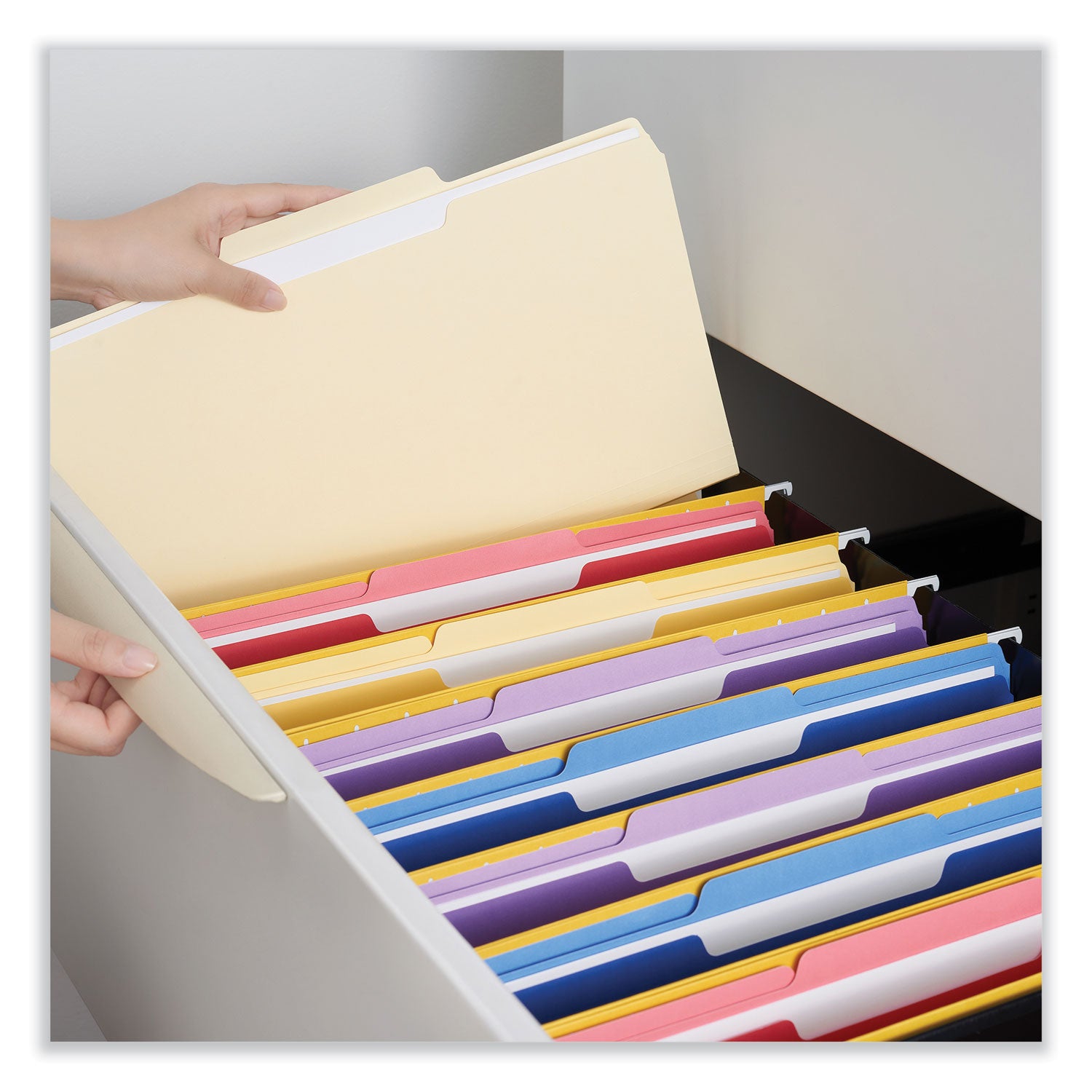 Double-Ply Top Tab Manila File Folders, 1/3-Cut Tabs: Assorted, Legal Size, 0.75" Expansion, Manila, 100/Box - 