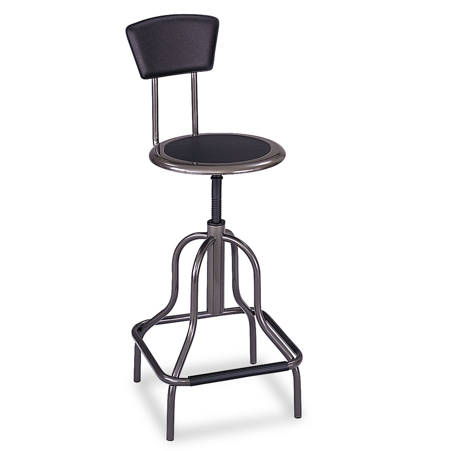 Diesel Industrial Stool with Back, Supports Up to 250 lb, 22" to 27" Seat Height, Black Seat/Back, Pewter Base - 