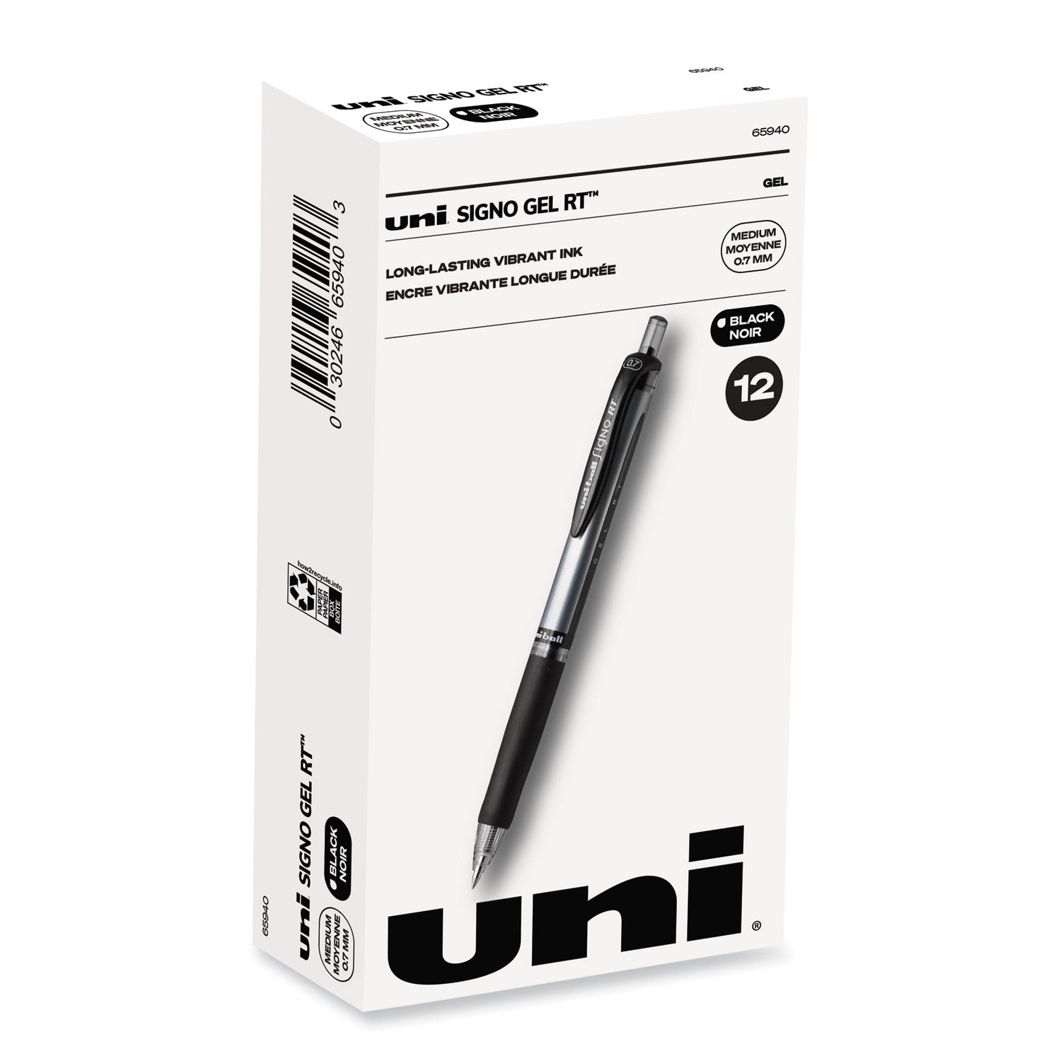 signo-gel-pen-retractable-medium-07-mm-black-ink-silver-black-barrel-dozen_ubc65940 - 1