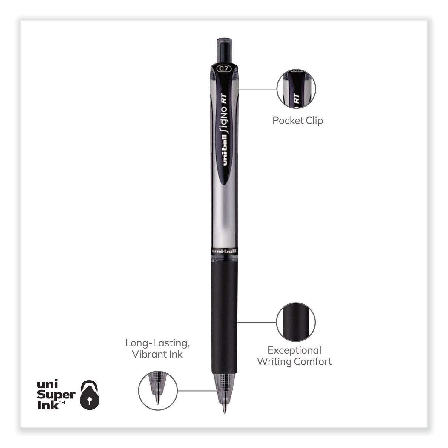 signo-gel-pen-retractable-medium-07-mm-black-ink-silver-black-barrel-dozen_ubc65940 - 8