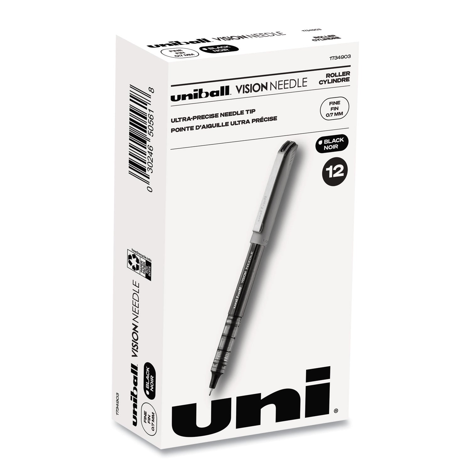 vision-needle-roller-ball-pen-stick-fine-07-mm-black-ink-gray-clear-black-barrel-dozen_ubc1734903 - 1