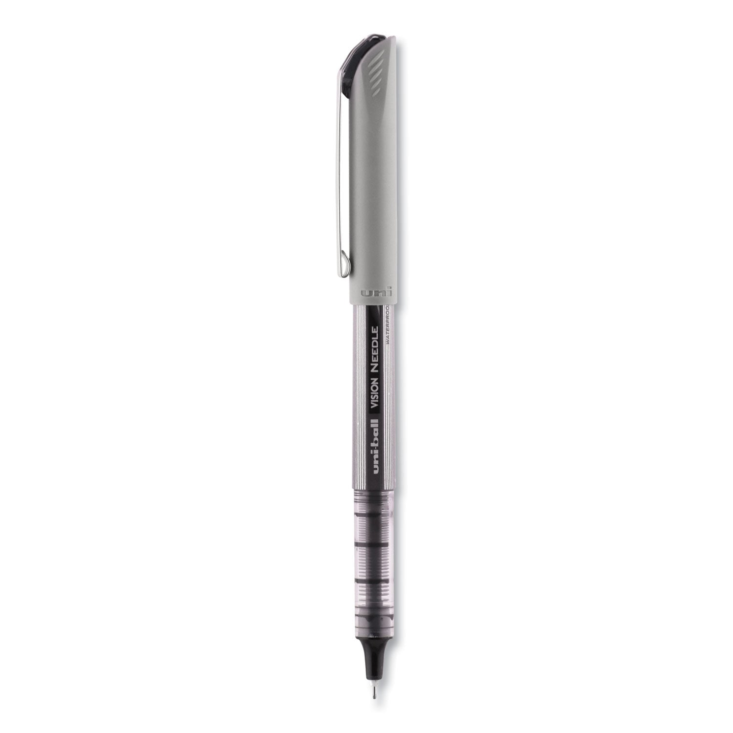 vision-needle-roller-ball-pen-stick-fine-07-mm-black-ink-gray-clear-black-barrel-dozen_ubc1734903 - 2