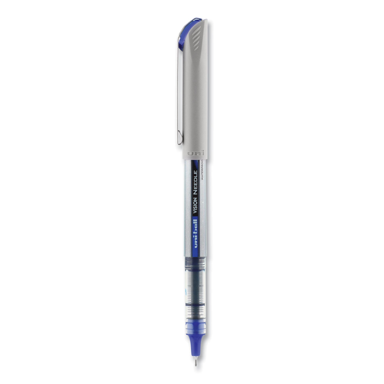 vision-needle-roller-ball-pen-stick-fine-07-mm-blue-ink-gray-clear-blue-barrel-dozen_ubc1734904 - 2