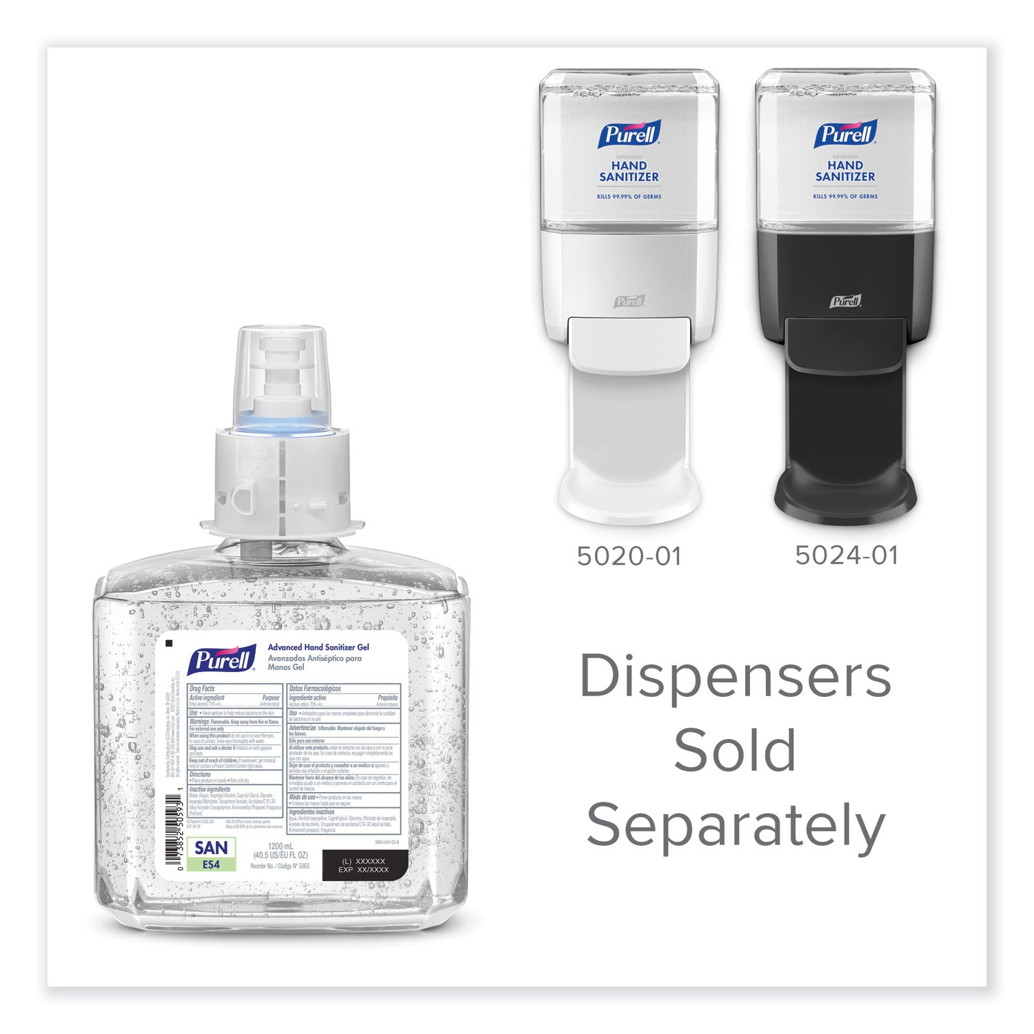 Advanced Hand Sanitizer Gel Refill, 1,200 mL, Clean Scent, For ES4 Dispensers, 2/Carton