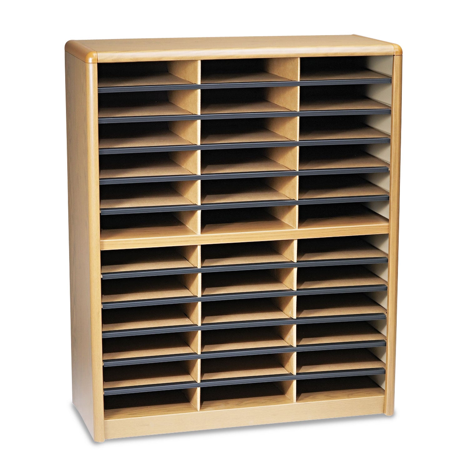 steel-fiberboard-literature-sorter-36-compartments-3225-x-135-x-38-oak_saf7121mo - 2