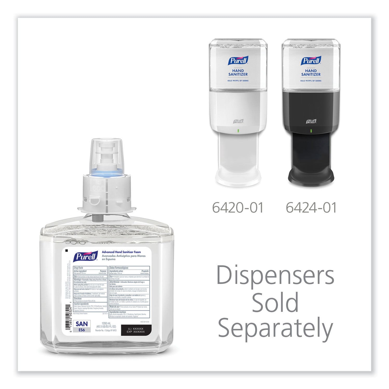 Advanced Hand Sanitizer Foam, For ES6 Dispensers, 1,200 mL Refill, , Clean Scent 2/Carton