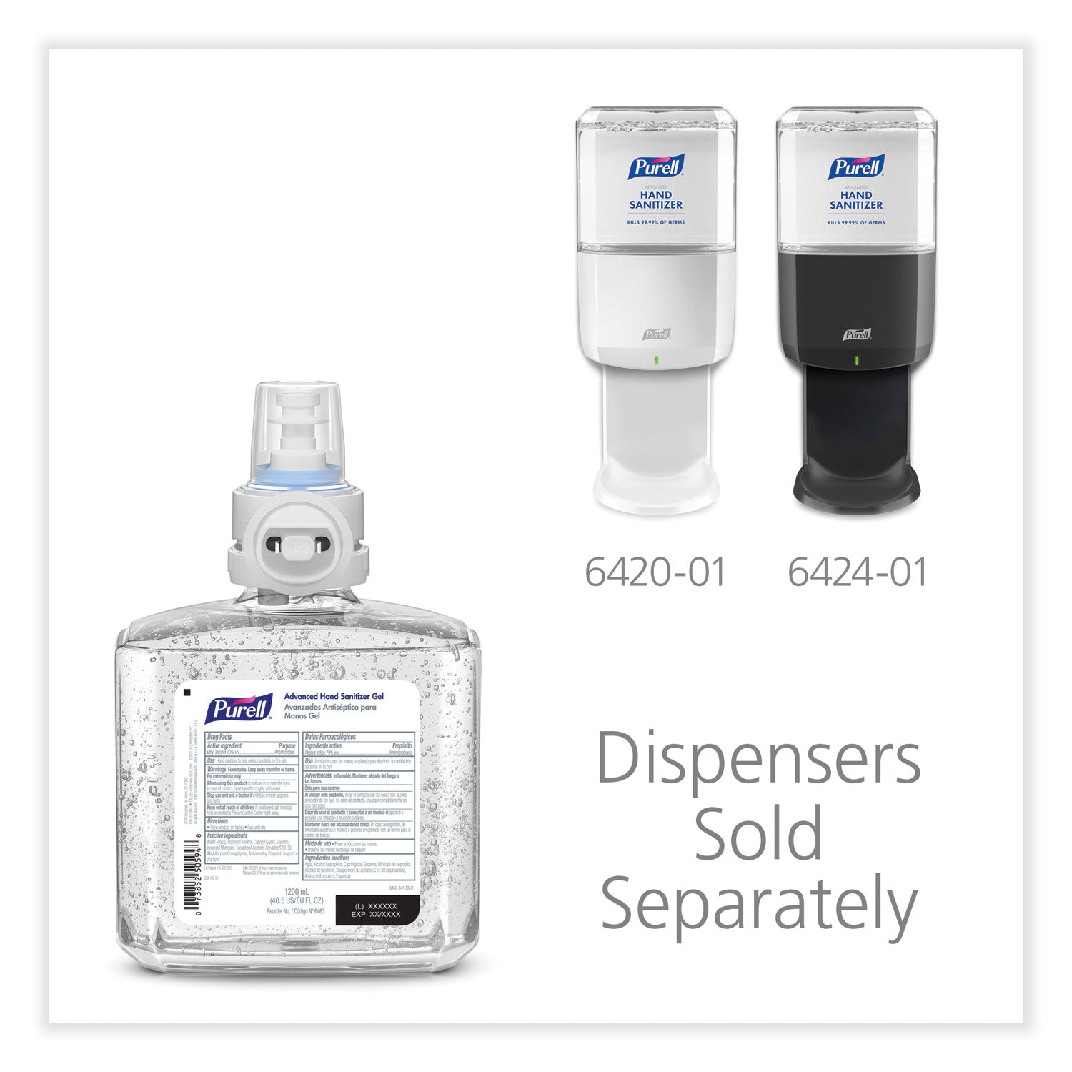 Advanced Hand Sanitizer Gel Refill, 1,200 mL, Clean Scent, For ES6 Dispensers, 2/Carton