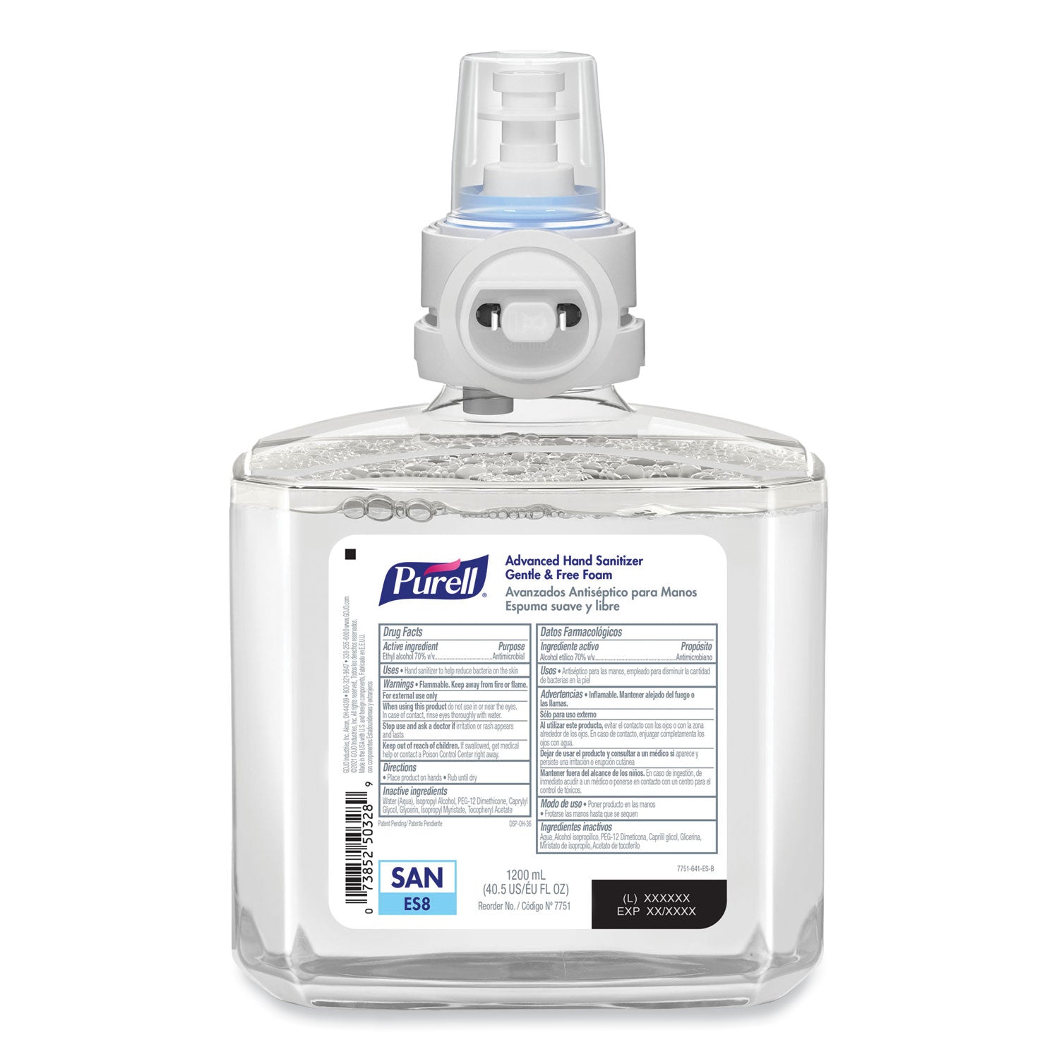 Advanced Hand Sanitizer Gentle and Free Foam, 1,200 mL Refill, Fragrance-Free, For ES8 Dispensers, 2/Carton