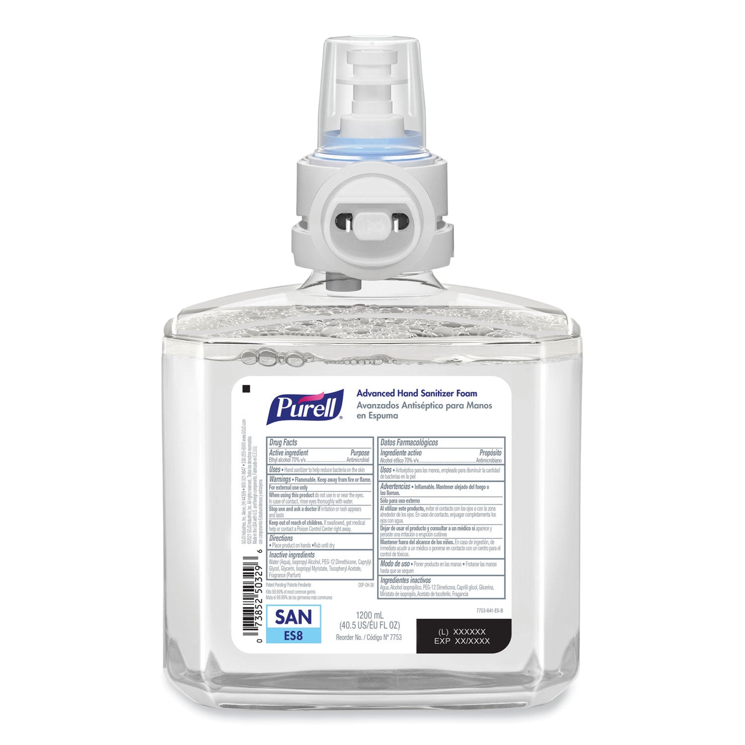 Advanced Hand Sanitizer Foam, For ES8 Dispensers, 1,200 mL, Clean Scent, 2/Carton