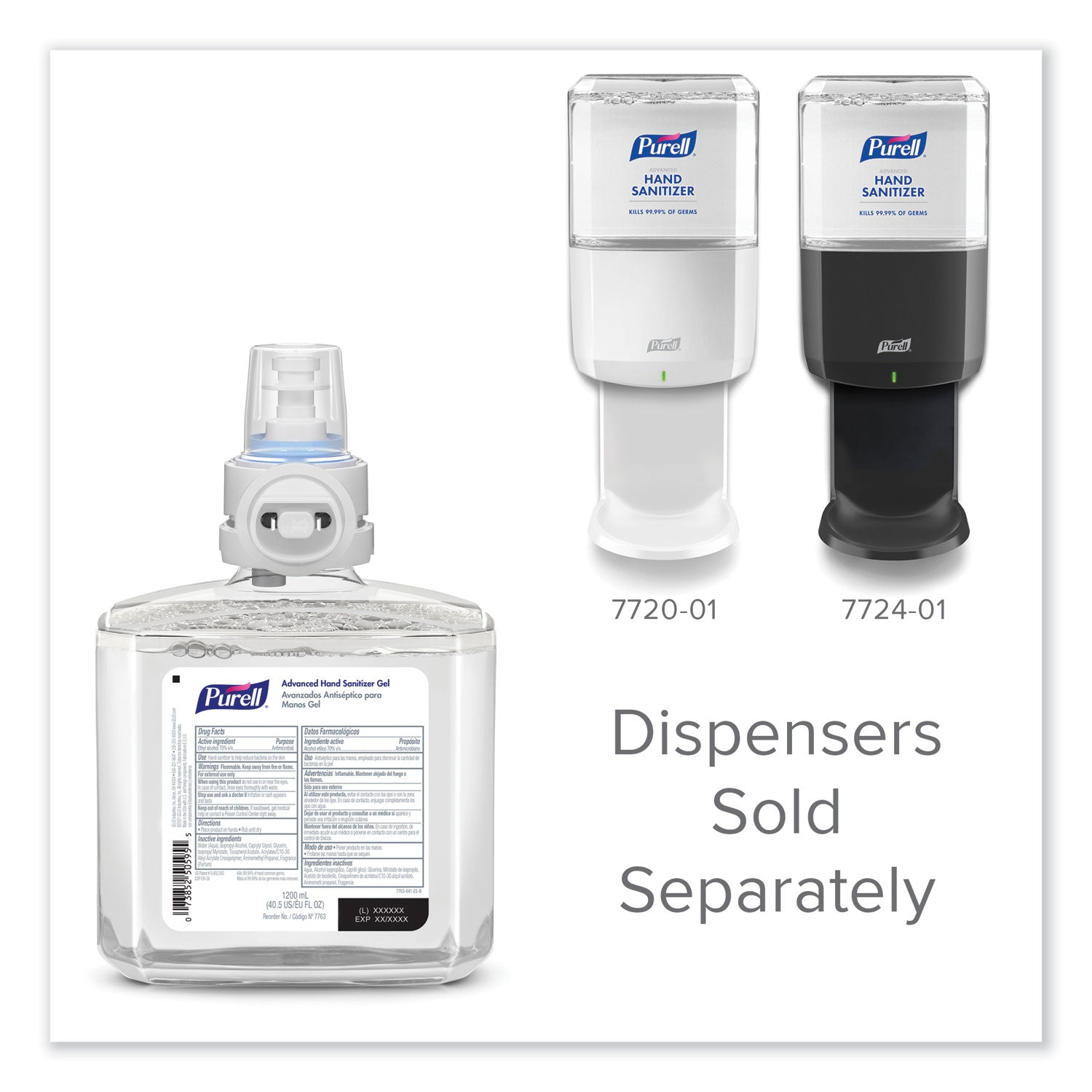 Advanced Hand Sanitizer Gel Refill, 1,200 mL, Clean Scent, For ES8 Dispensers, 2/Carton