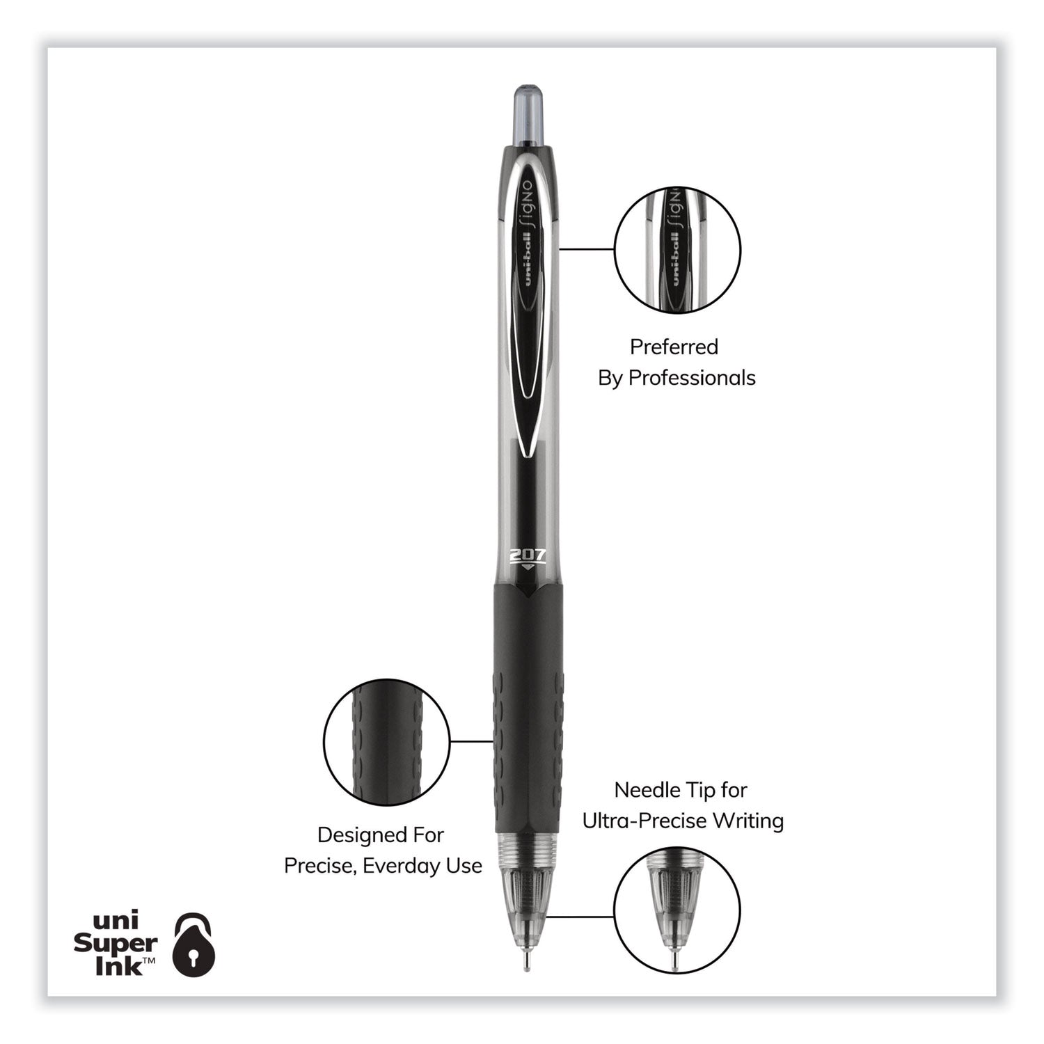 signo-207-needle-point-gel-pen-retractable-medium-07-mm-black-ink-clear-black-barrel-dozen_ubc1736097 - 8