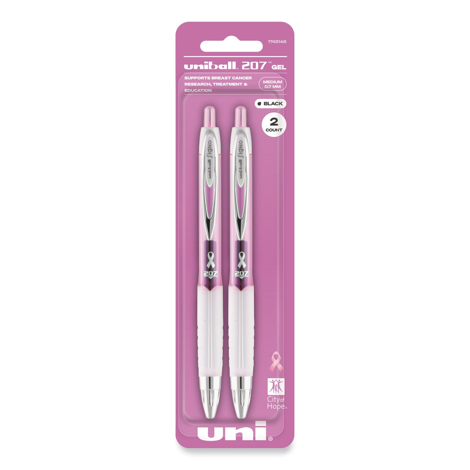 signo-207-gel-pen-retractable-medium-07-mm-black-ink-translucent-pink-translucent-white-barrel-2-pack_ubc1745148 - 1