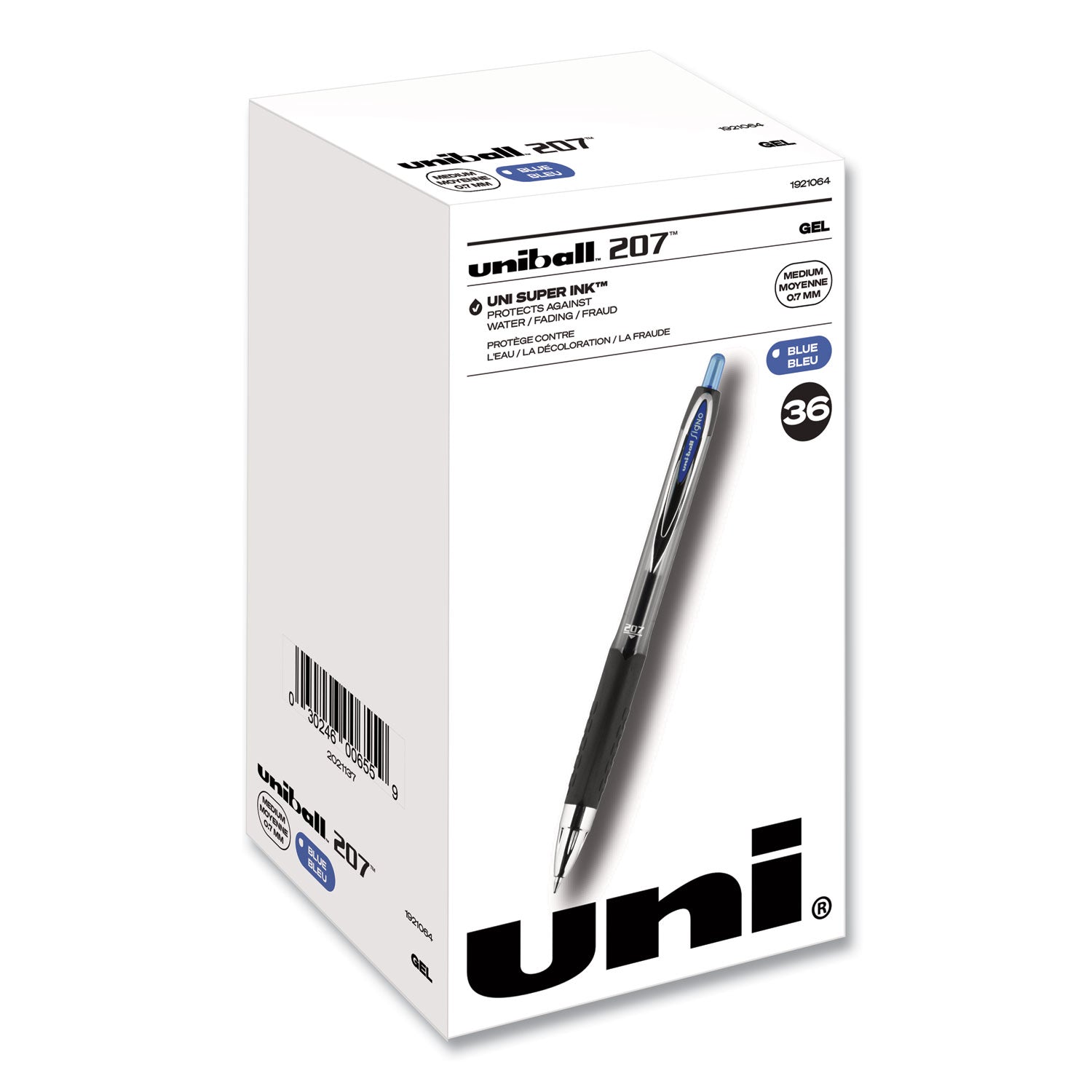 signo-207-gel-pen-retractable-medium-07-mm-blue-ink-smoke-black-blue-barrel-36-box_ubc1921064 - 1